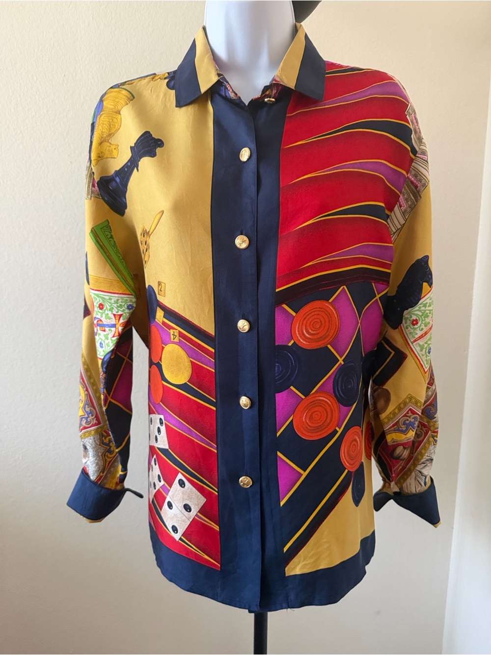 Etro Milano Silk-Blend Button-Down Shirt in Gold, Red & Navy Shirt